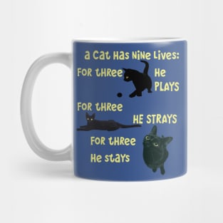 A Cat Has Nine Lives He Plays He Strays He Stays Quote Mug